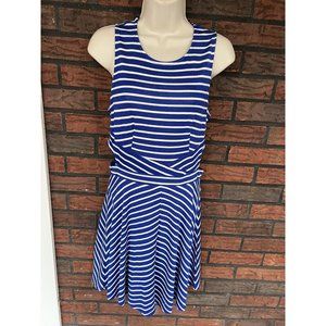 Fit Flare Dress Small Cut Out Sides Back Zip Sleeveless Sheath Blue White Stripe